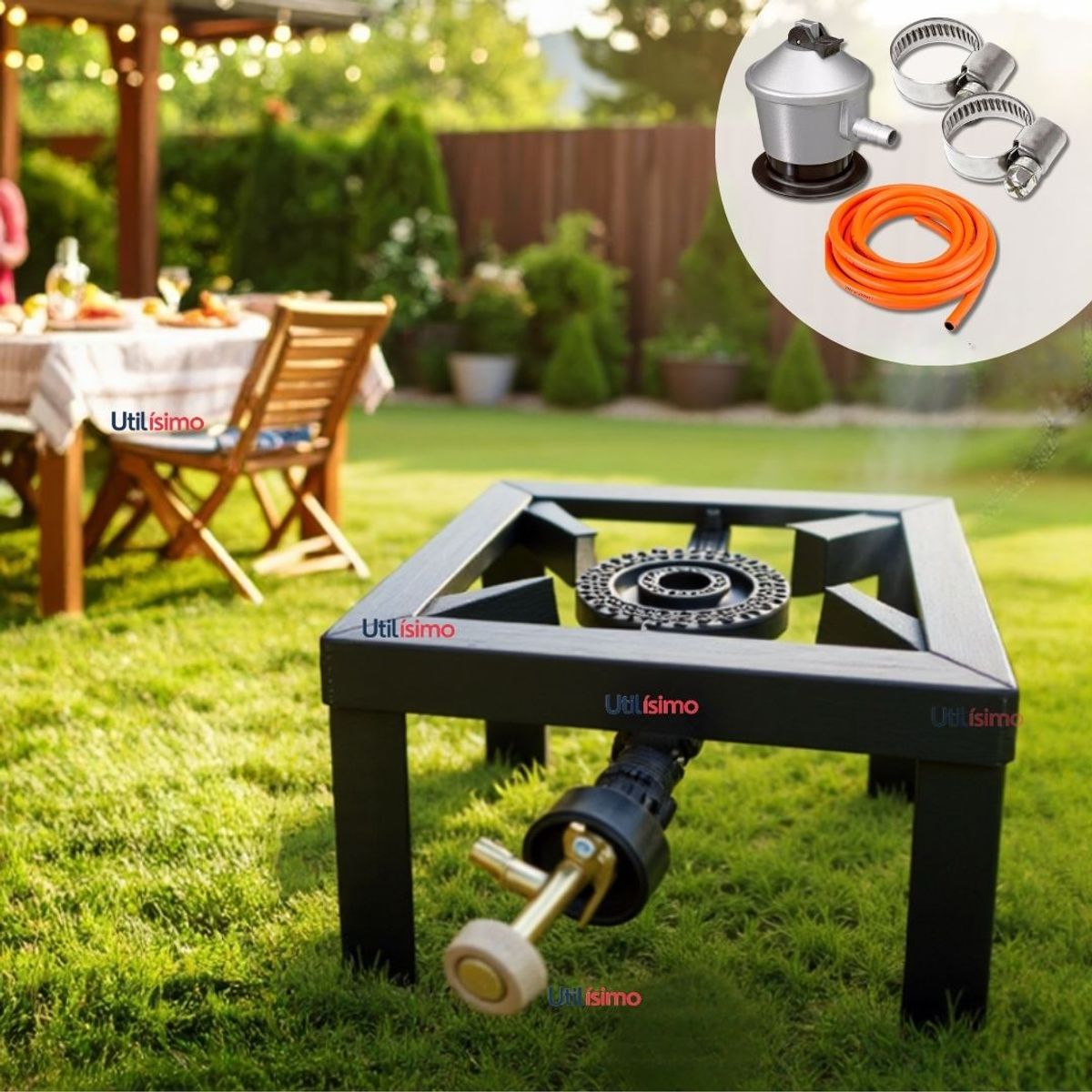 LINE - Fogón Cocina Gas Licuado 1 Plato +Kit De Instalación Camping