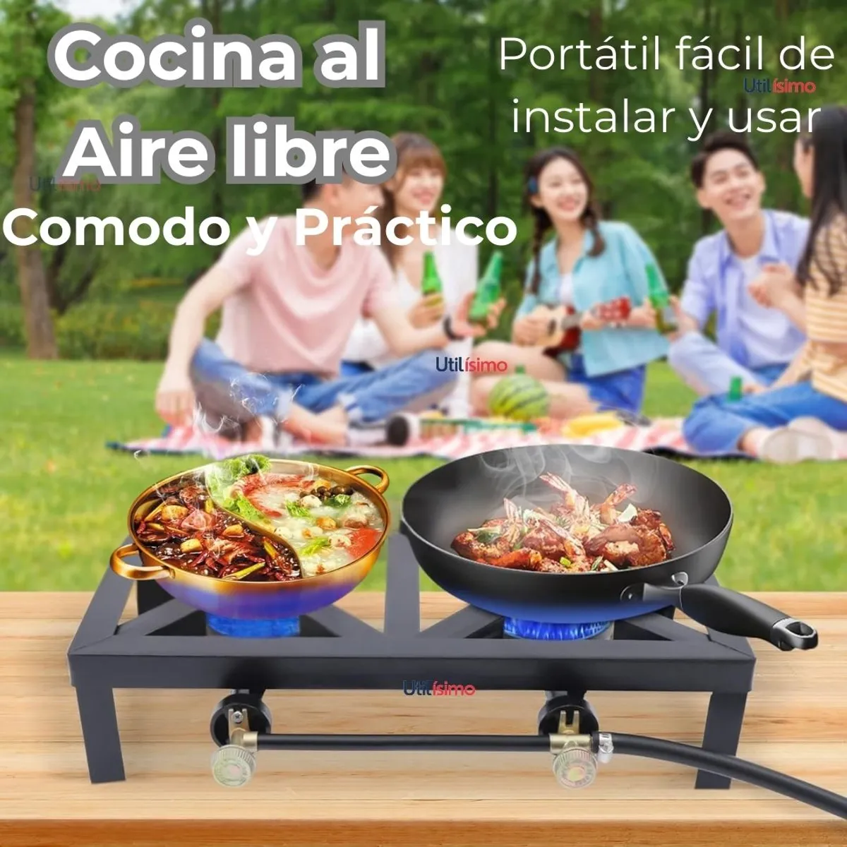 LINE - Fogón Cocina Gas Licuado 2 Platos+Kit De Instalación Camping