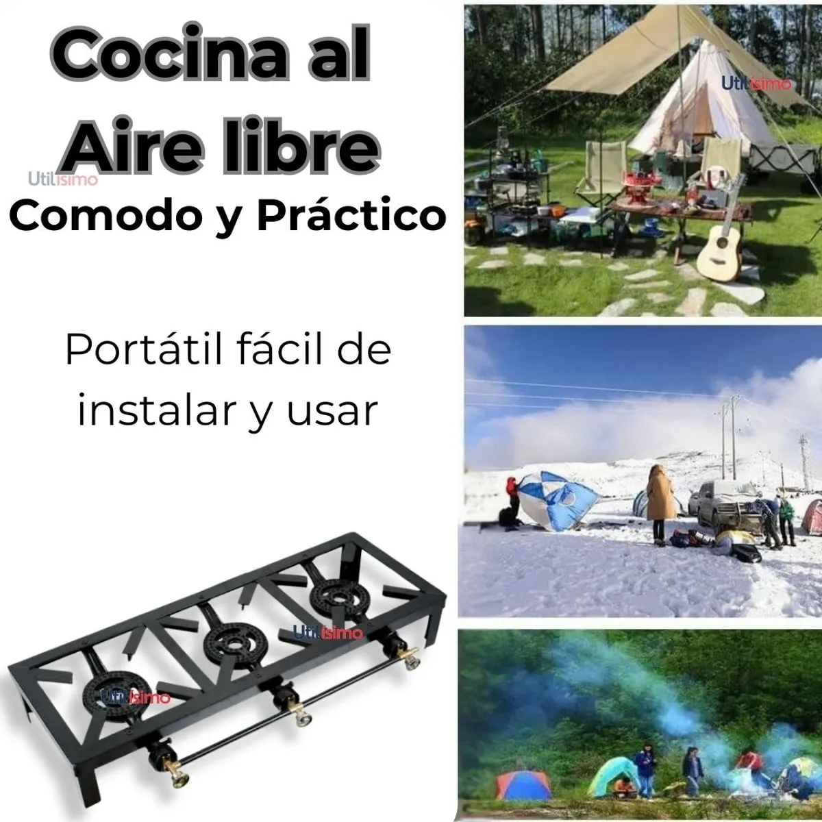 LINE - Fogón Cocina Gas Licuado 3 Platos+Kit De Instalación Camping