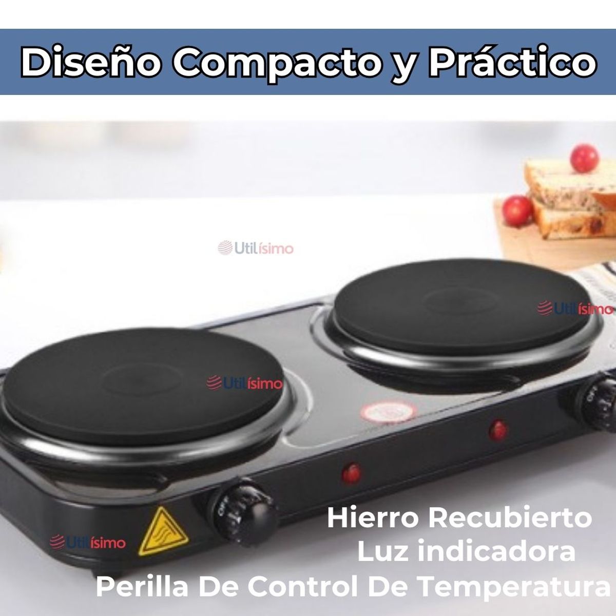 LINE - Cocina Eléctrica 2 Platos 2000w Cocinilla Portátil Negro