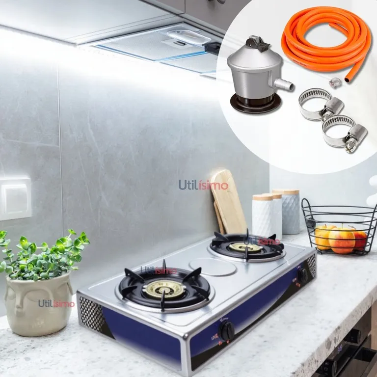 LINE Cocina Encimera a Gas Licuado 2 Platos+Kit de Instalación Cocinilla