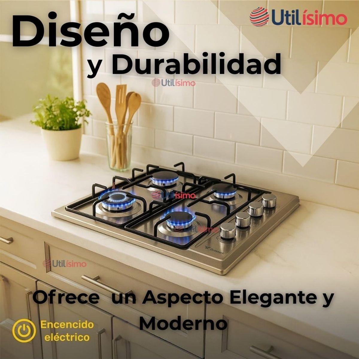 LINE - Cocina Encimera A Gas Natural 4 Platos Acero Inoxidable Premium