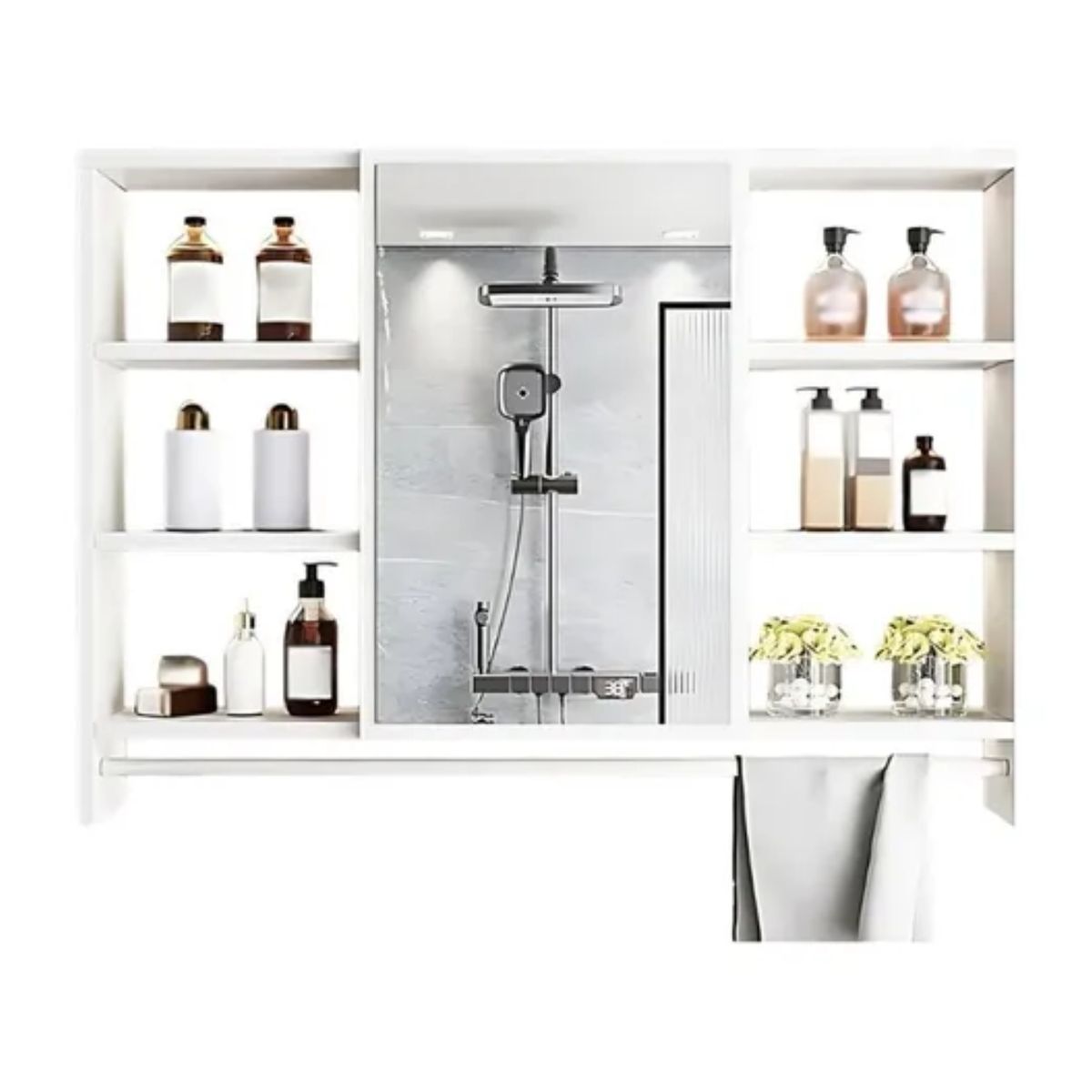 CRUSEC - Mueble Organizador De Baño 90x12x70 cm Con Espejo 6 Niveles