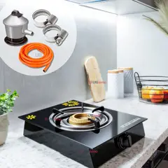 LINE - Cocina Encimera Gas Licuado Vidrio 1 Plato+Kit de Instalación Negro