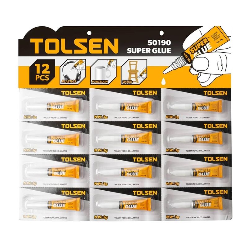 TOLSEN - Pack 12 Adhesivo Instantáneo Super Glue 3gr Tolsen
