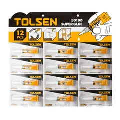 TOLSEN - Pack 12 Adhesivo Instantáneo Super Glue 3gr