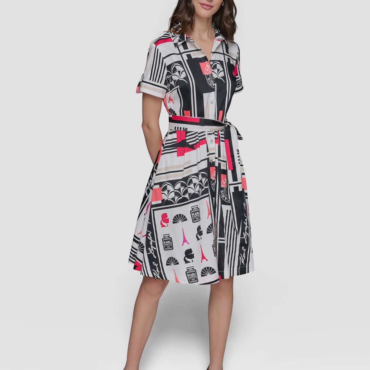 KARL LAGERFELD - Vestido estampado de mangas cortas