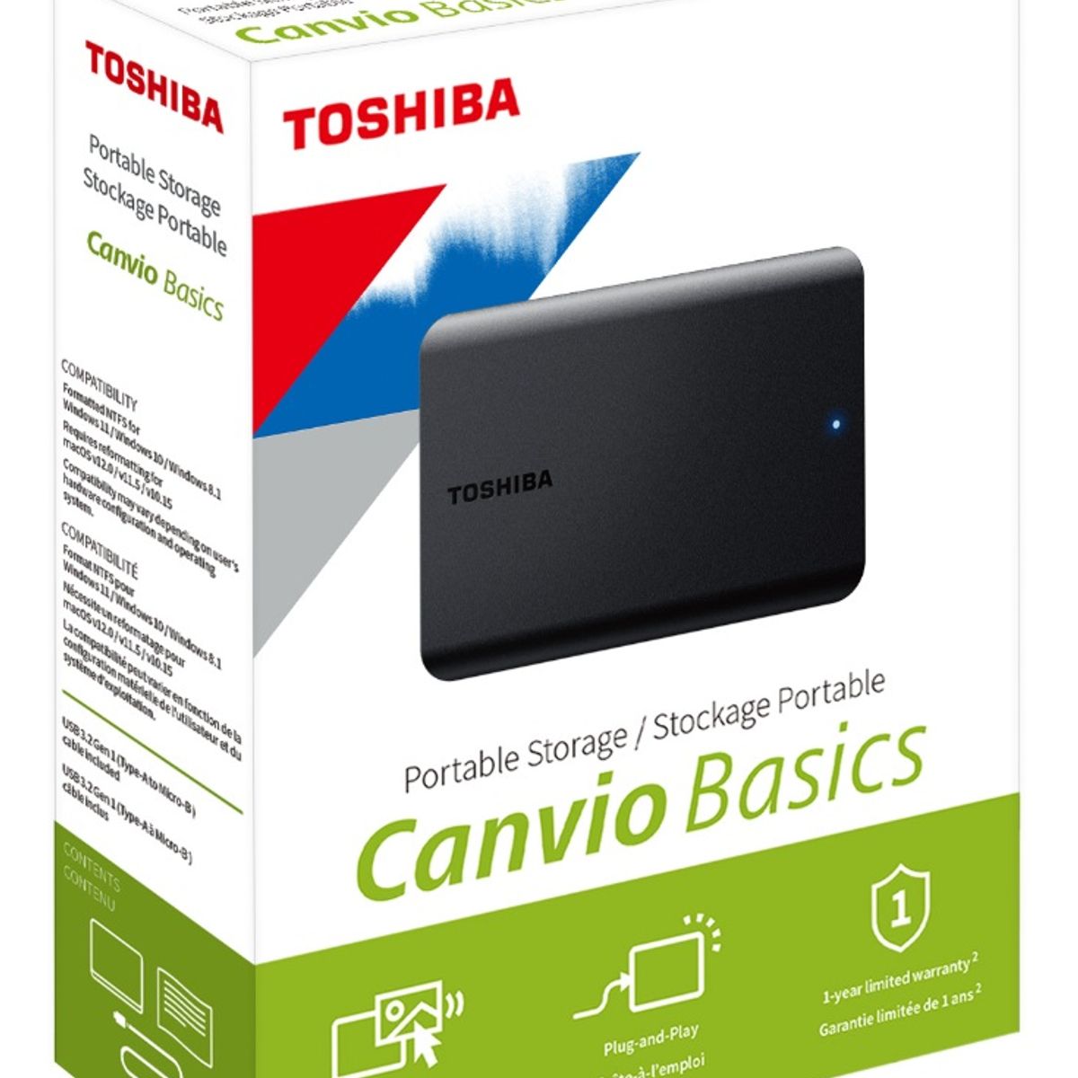 TOSHIBA - Disco duro externo Toshiba Canvio Basics 2TB HDTB520XK3AA