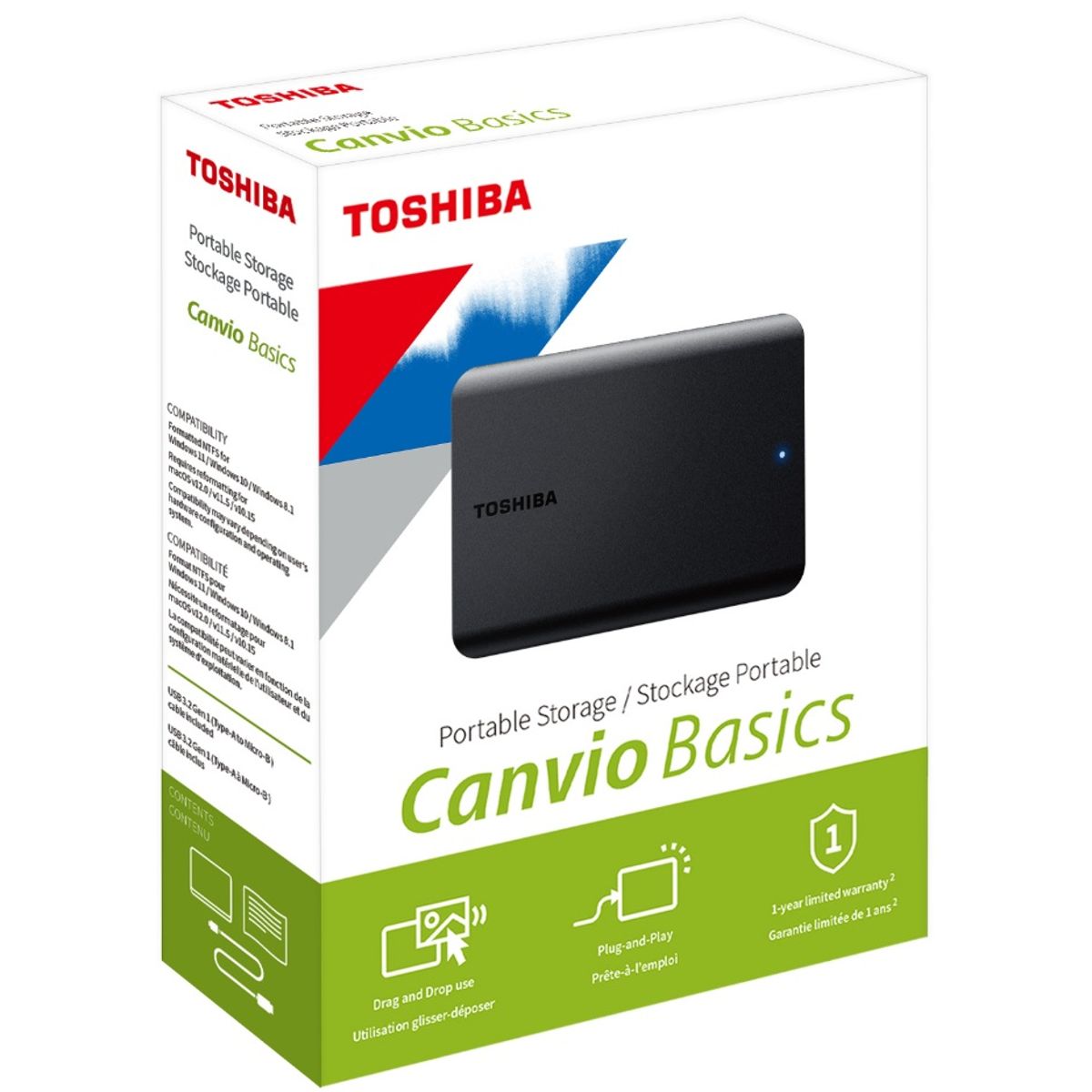 TOSHIBA - Disco duro externo Toshiba Canvio Basics 2TB HDTB520XK3AA