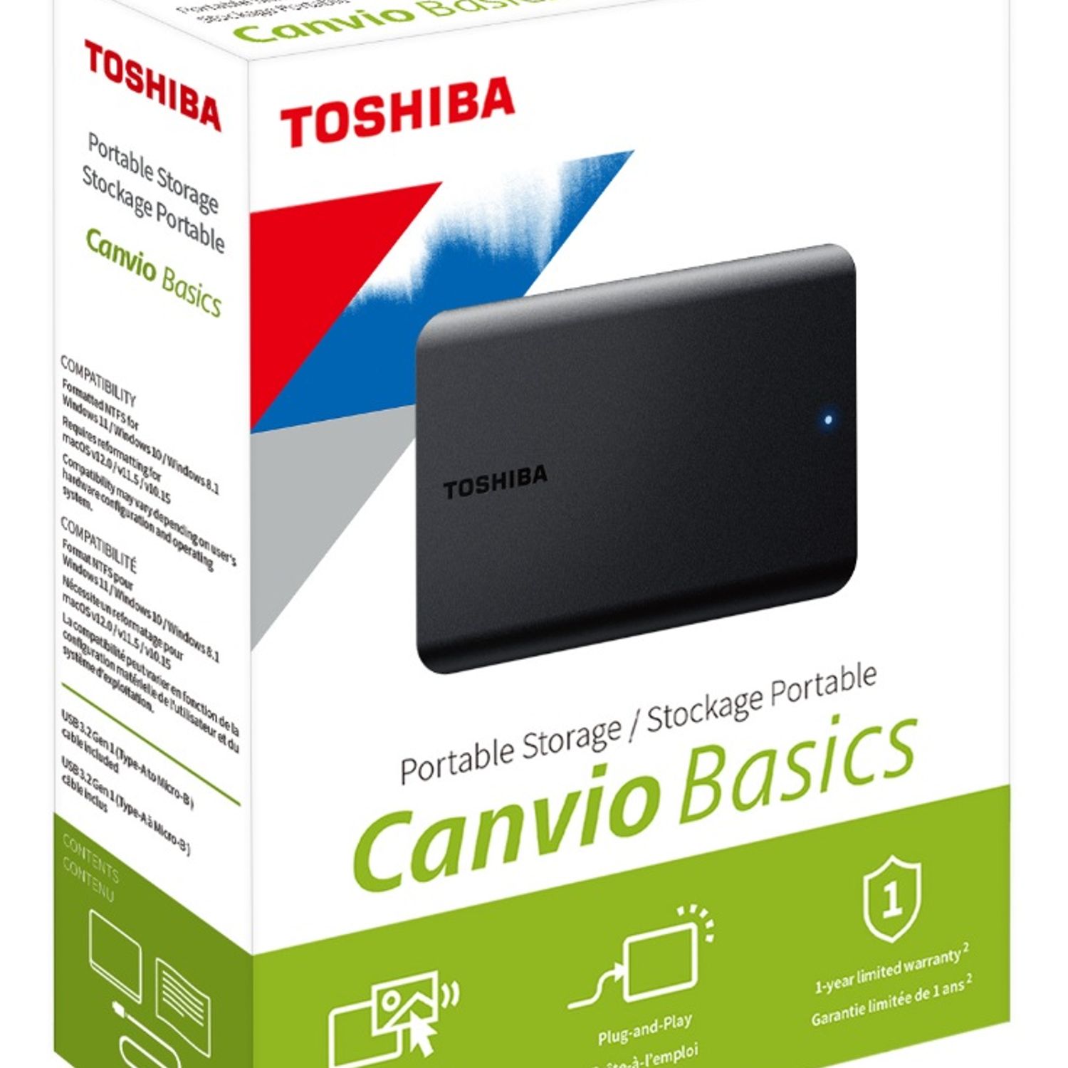 TOSHIBA Disco duro externo Toshiba Canvio Basics 2TB HDTB520XK3AA