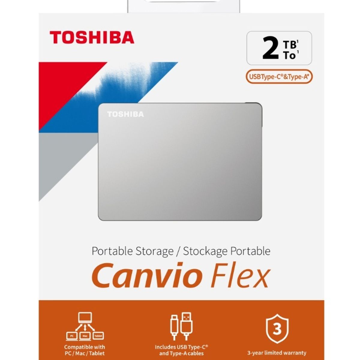 TOSHIBA - Toshiba Canvio Flex 2TB Disco Duro Externo Portátil Plata HDTX120XSCAA