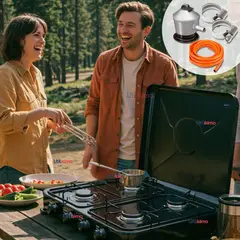 LINE - Cocina Encimera a Gas Licuado 4 Platos + KIT de Instalación Cocinilla Negro