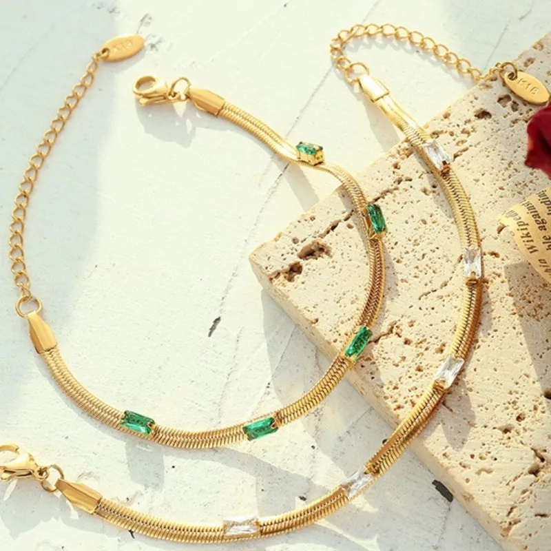 LUX JOYAS - Pulsera Baño Oro Amarillo 18k Cintillo Circones Esmeralda