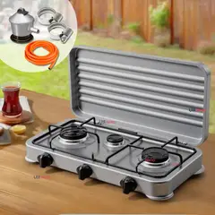 LINE - Cocina Encimera A Gas Licuado 3 Platos + Kit De Instalación Cocinilla Gris