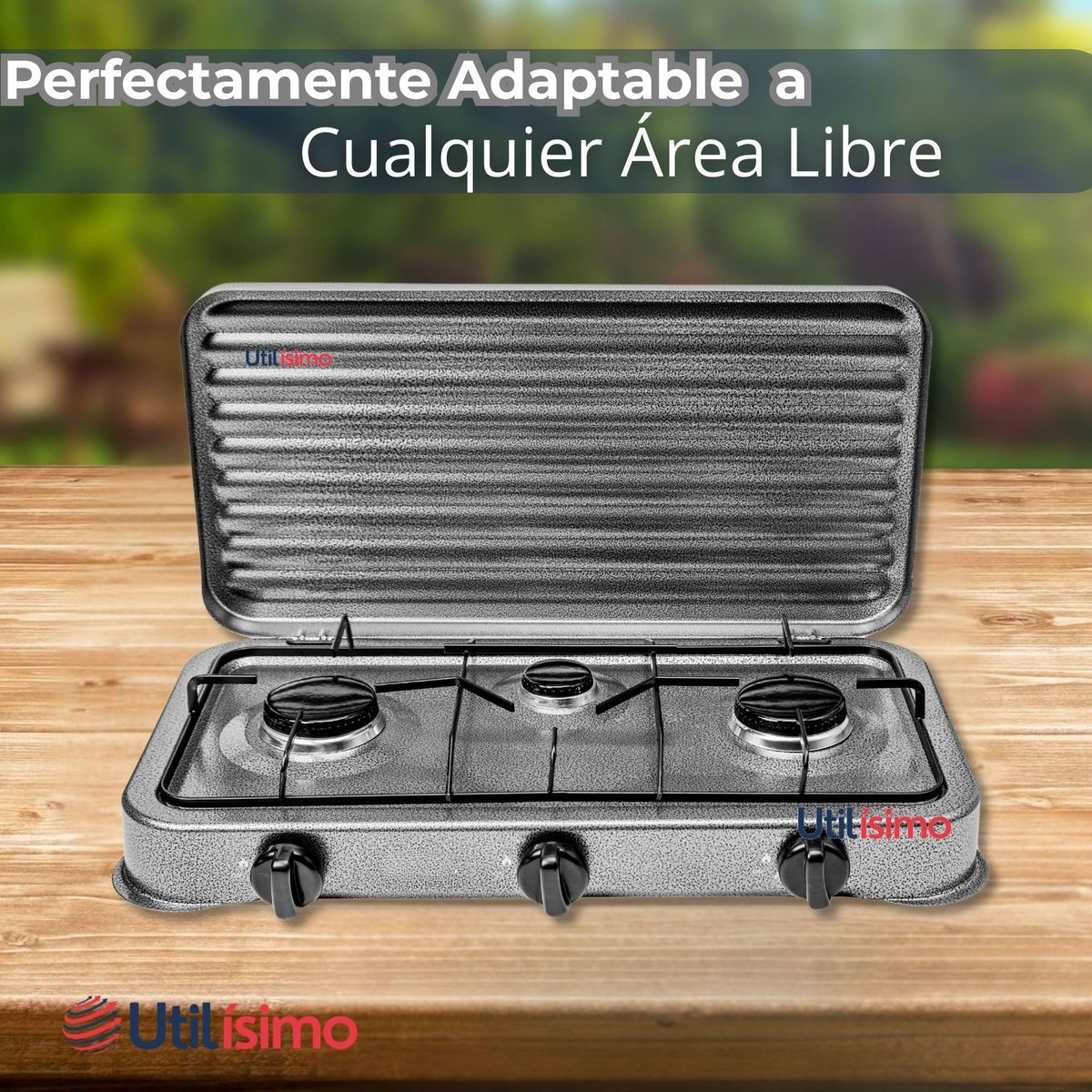 LINE - Cocina Encimera A Gas Licuado 3 Platos + Kit De Instalación Cocinilla Gris