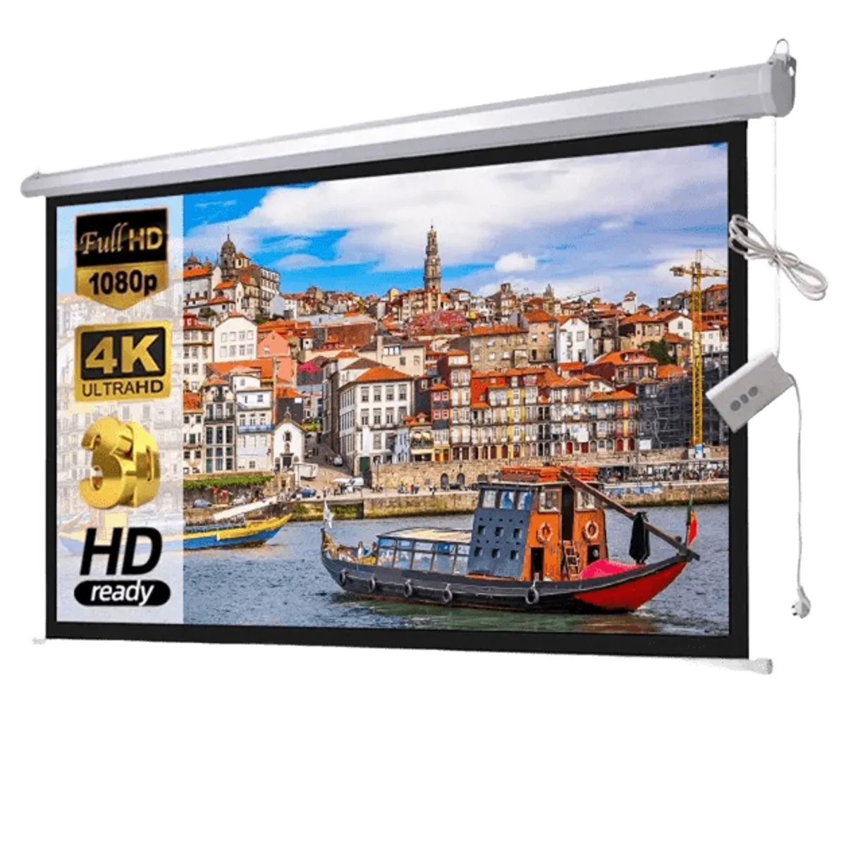 GENERICO - Telón Eléctrico Retráctil 100 Genérica 16:9 Con Control 150 X 200 cm