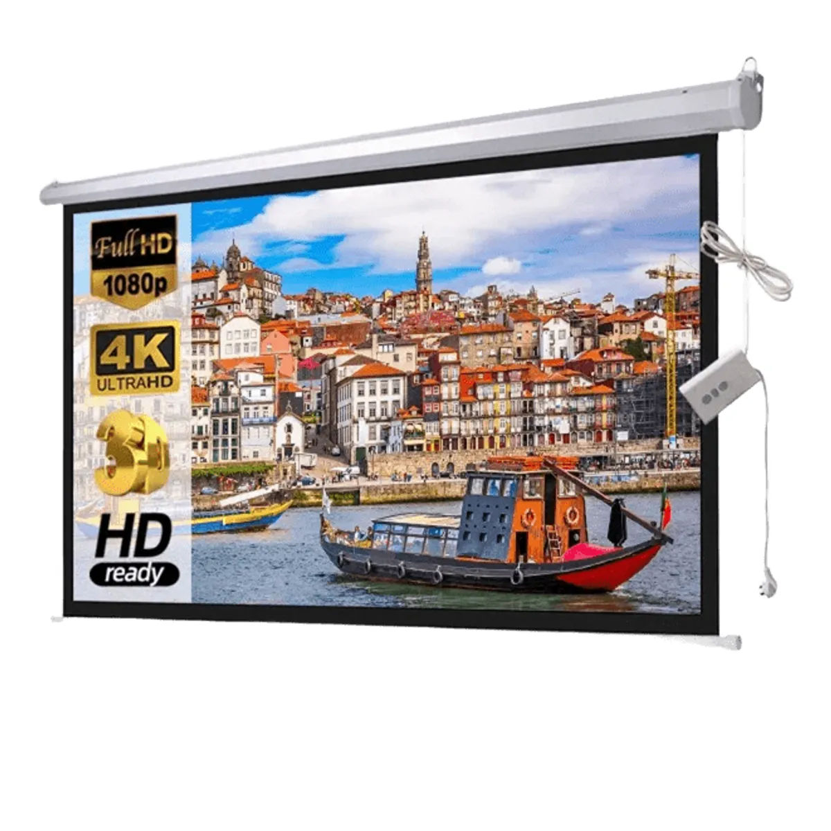 GENERICO - Telón Eléctrico Retráctil 100 Genérica 16:9 Con Control 150 X 200 cm