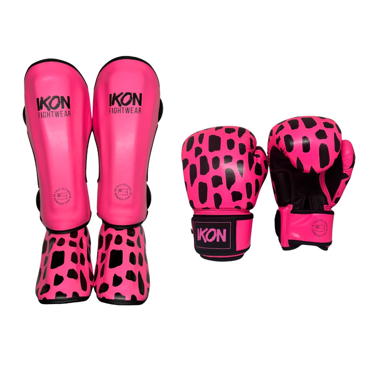 IKON - Pack Guante 14oz y Canilleras Kickboxing Rosadas