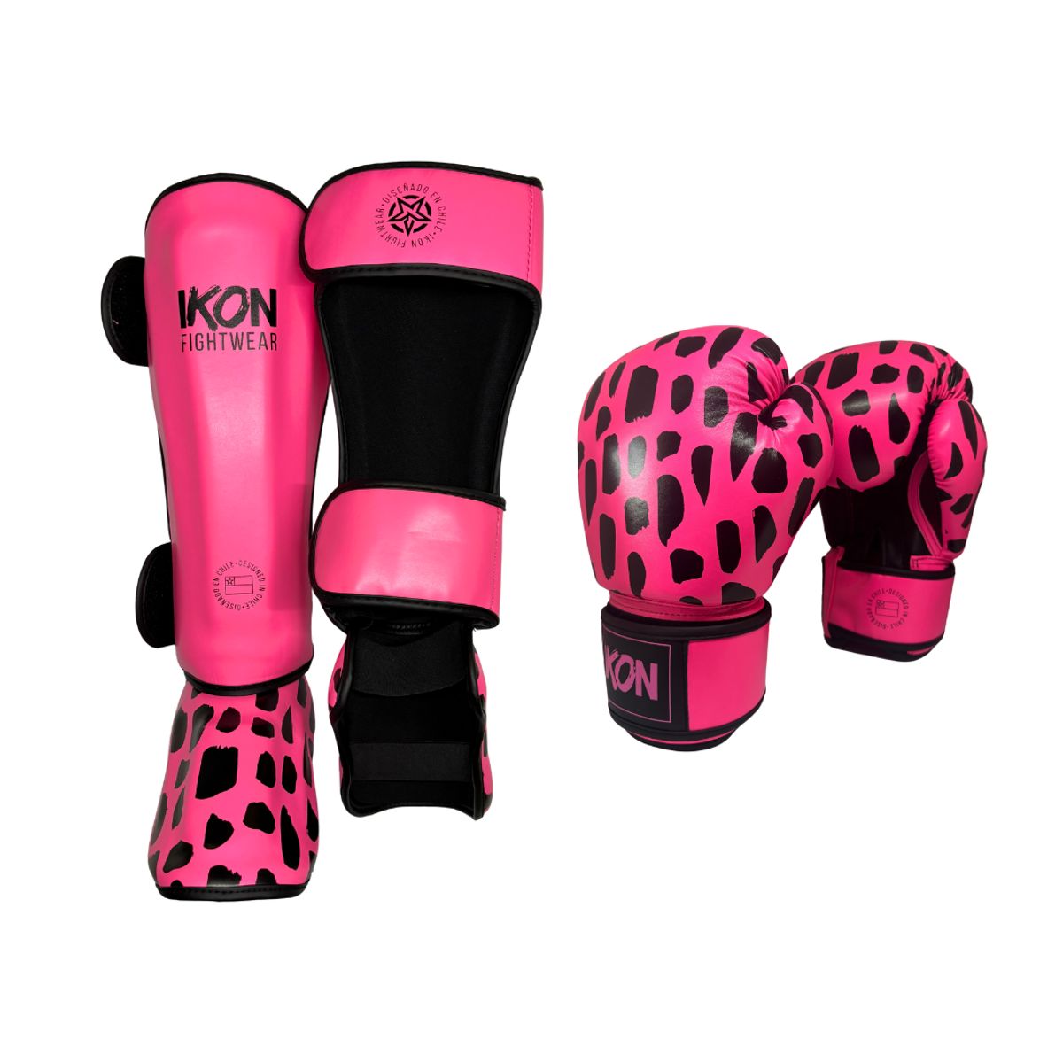 IKON - Pack Guante 14oz y Canilleras Kickboxing Rosadas