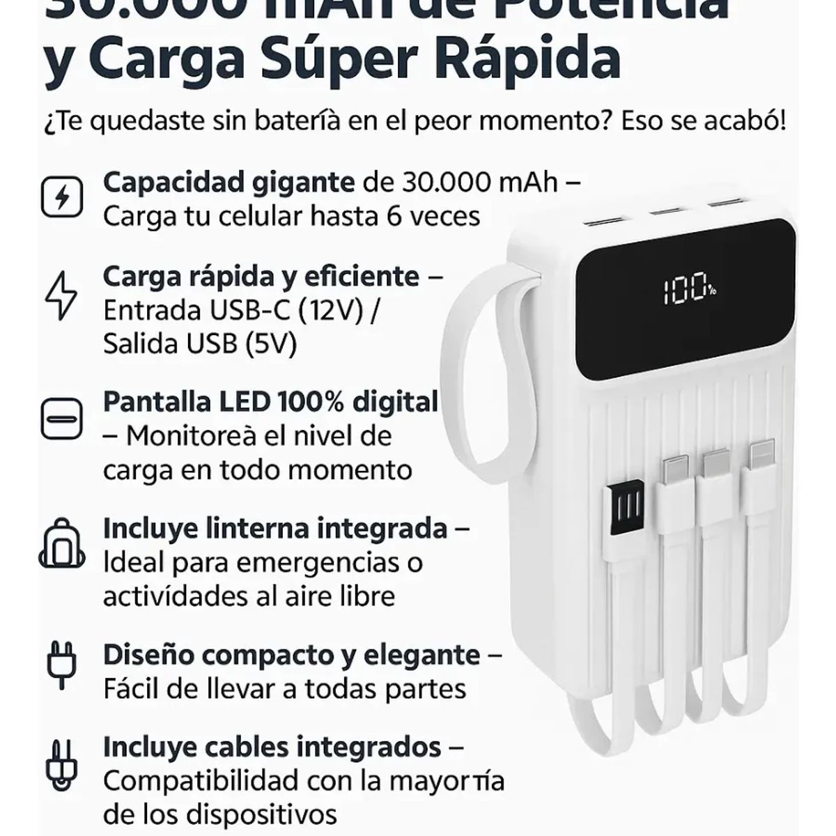 GENERICO - Banco De Energía Power Bank 30000mah Súper Rápida