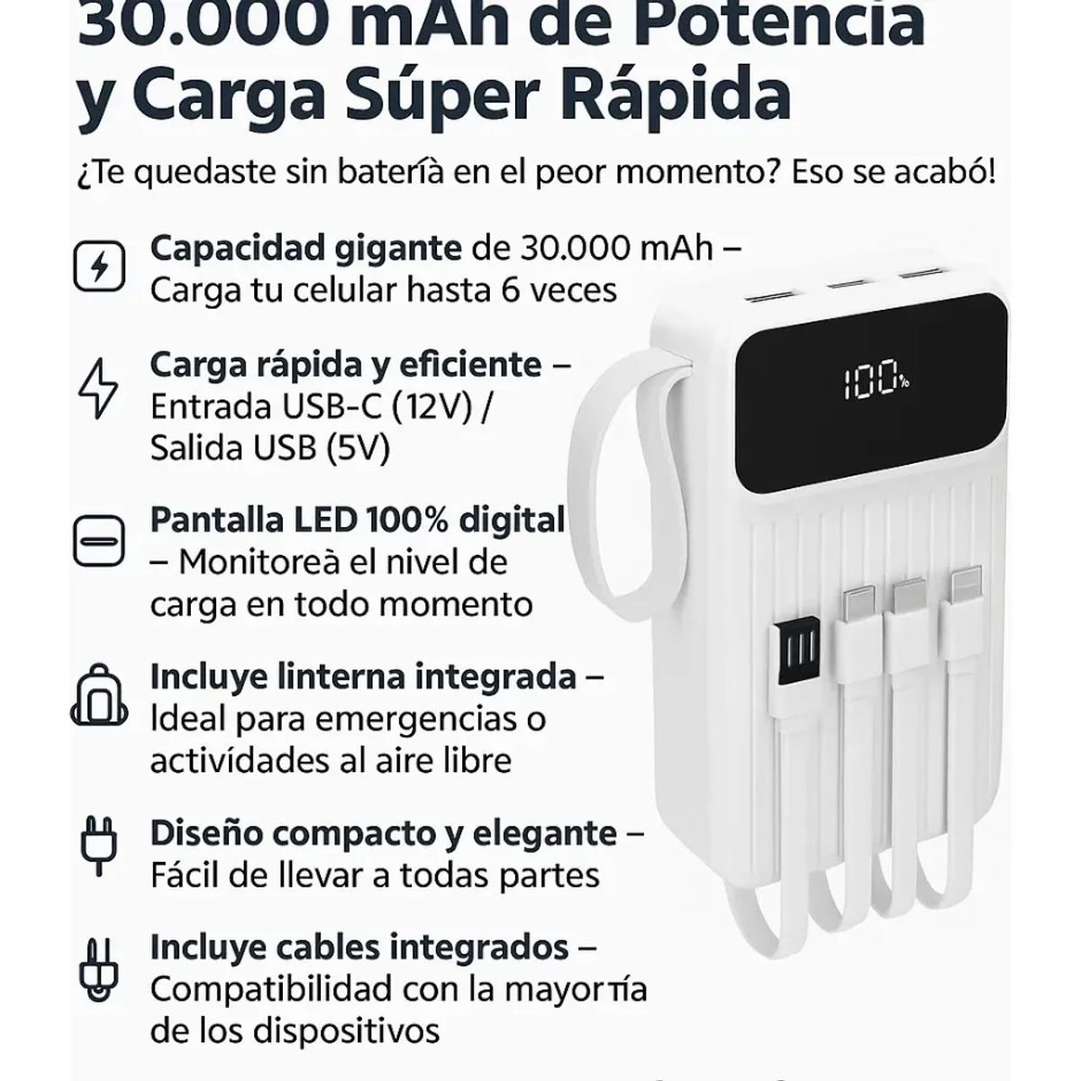 GENERICO - Banco De Energía Power Bank 30000mah Súper Rápida