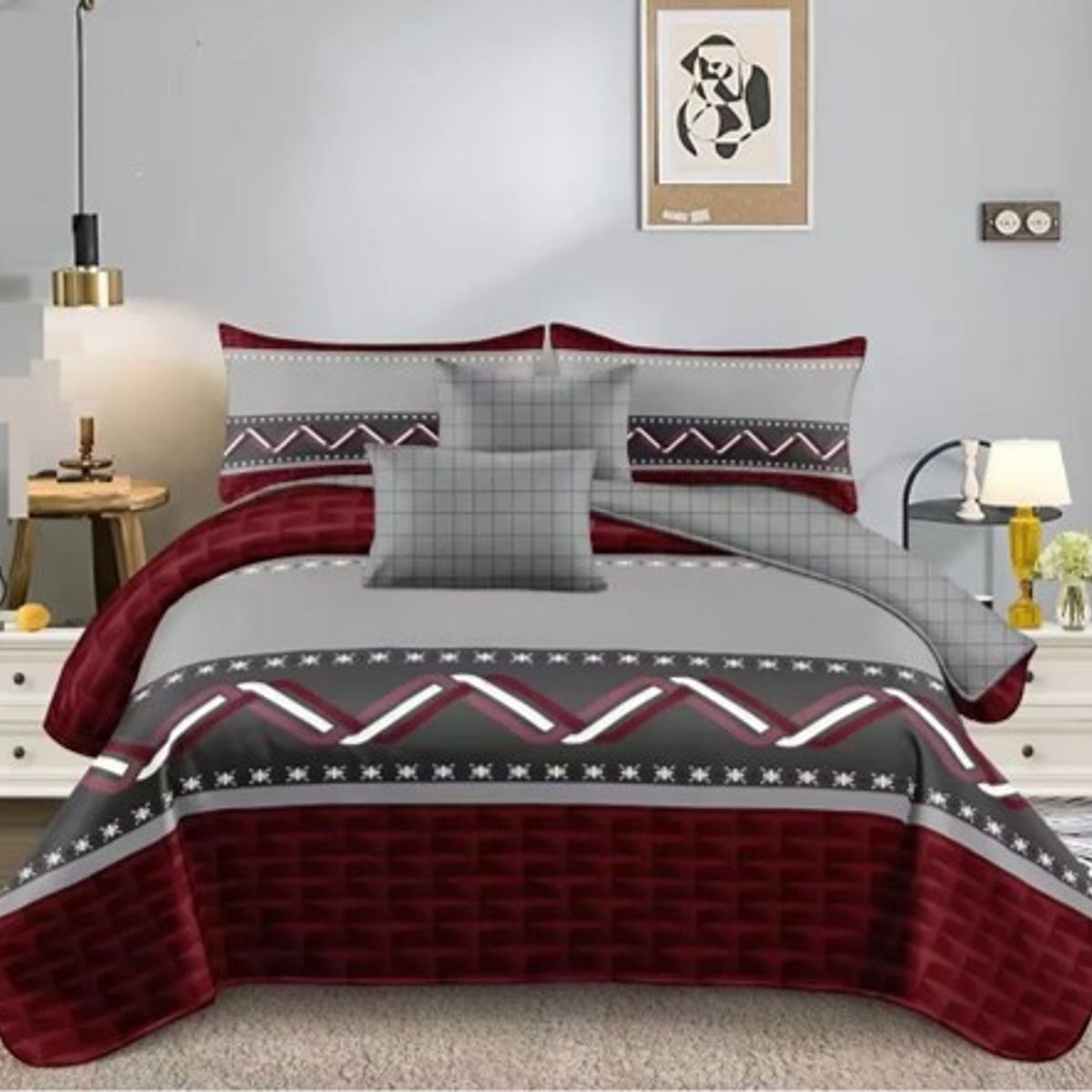 GENERICO - JUEGO DE SABANAS CON DISEÑO BURDEO Y GRIS 1.5 PLAZA TF 3 PIEZA