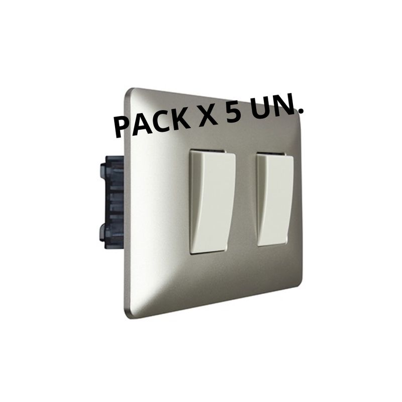 STANFORD - Pack x 5 Interruptor doble 9/15 10A 220V MTX Champagne Stanford