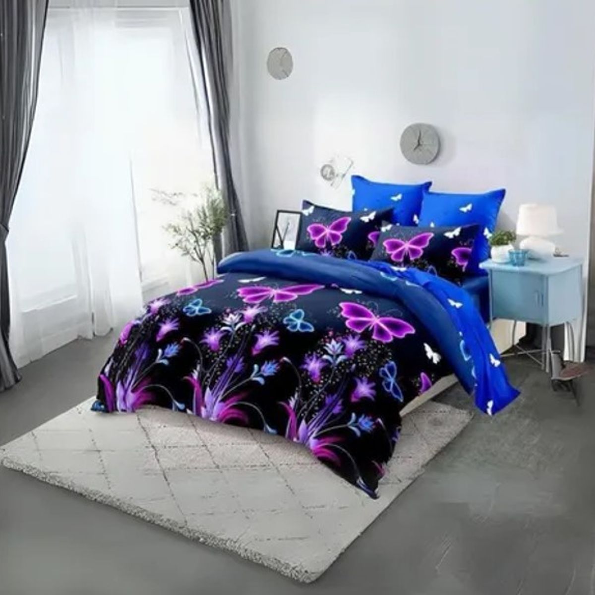 GENERICO - JUEGO DE SABANAS CON DISEÑO MARIPOSAS FUCSIA 1.5 PLAZA TF 3 PIEZA