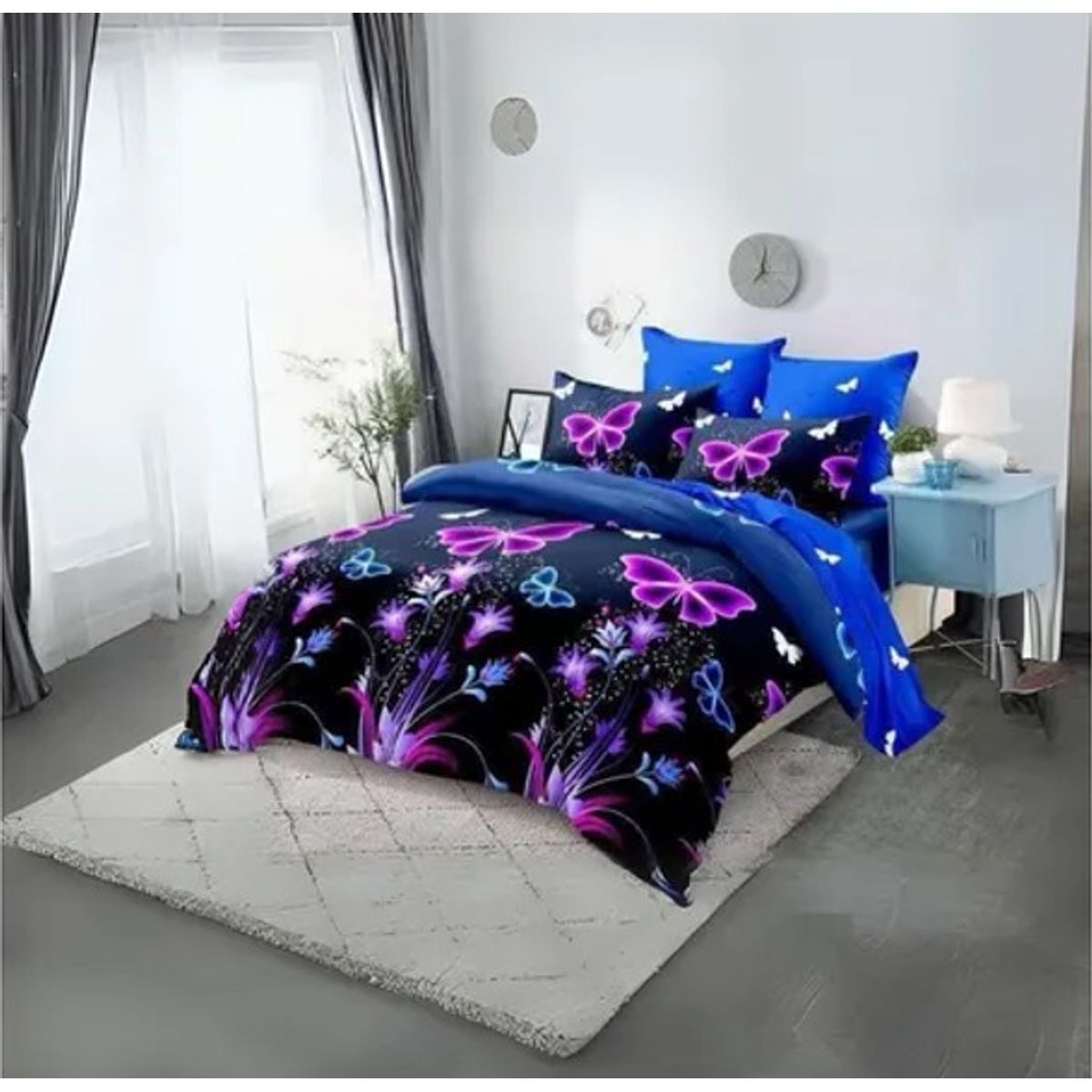 GENERICO - JUEGO DE SABANAS CON DISEÑO MARIPOSAS FUCSIA 1.5 PLAZA TF 3 PIEZA