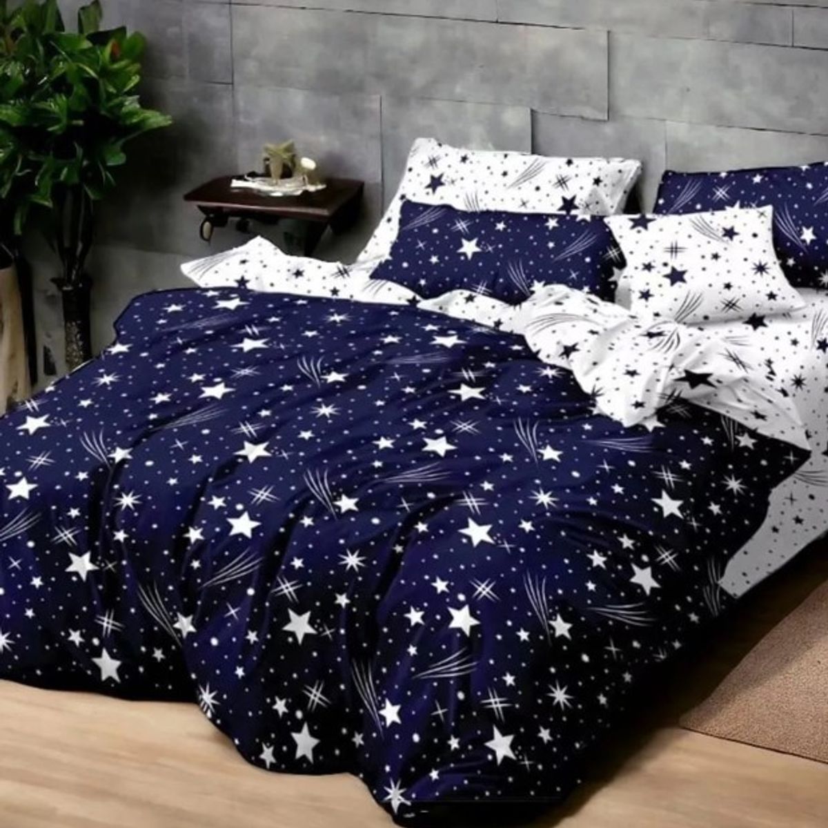 GENERICO - JUEGO DE SABANAS CON DISEÑO ESTRELLAS VIOLETAS 1.5 PLAZA TF 3 PIEZA