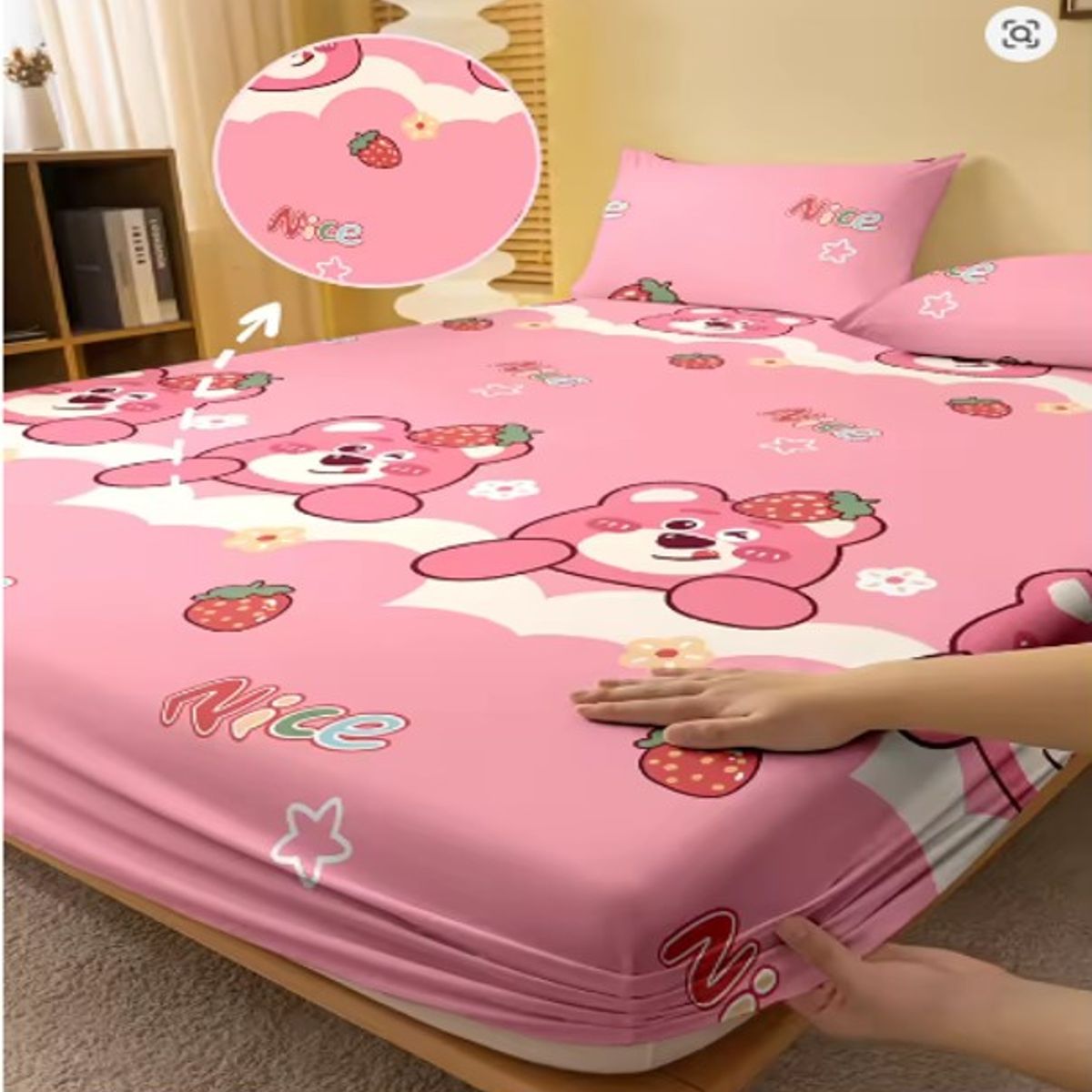 GENERICO - JUEGO DE SABANAS CON DISEÑO ROSA OSITO 1.5 PLAZA TF 3 PIEZA