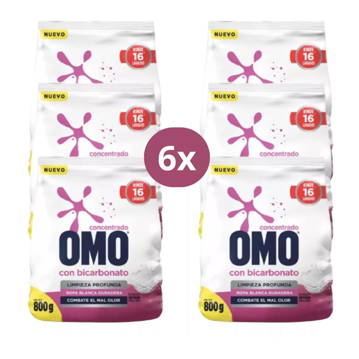 OMO - X6 Detergente En Polvo Omo Con Bicarbonato 800g Ropa Blanca