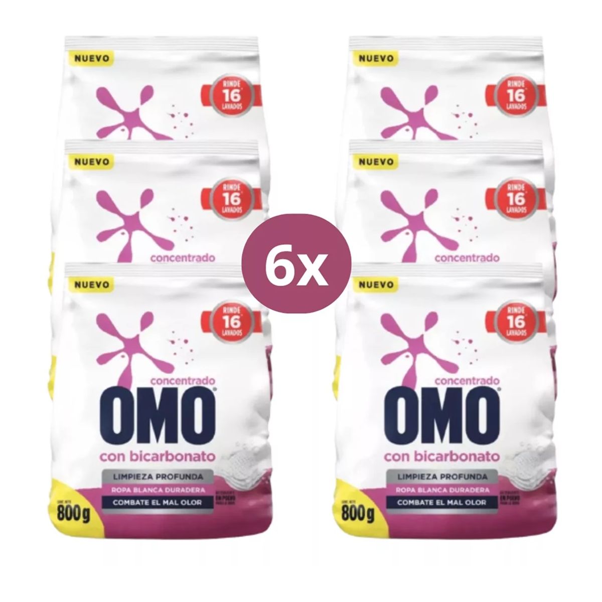 OMO - X6 Detergente En Polvo Omo Con Bicarbonato 800g Ropa Blanca