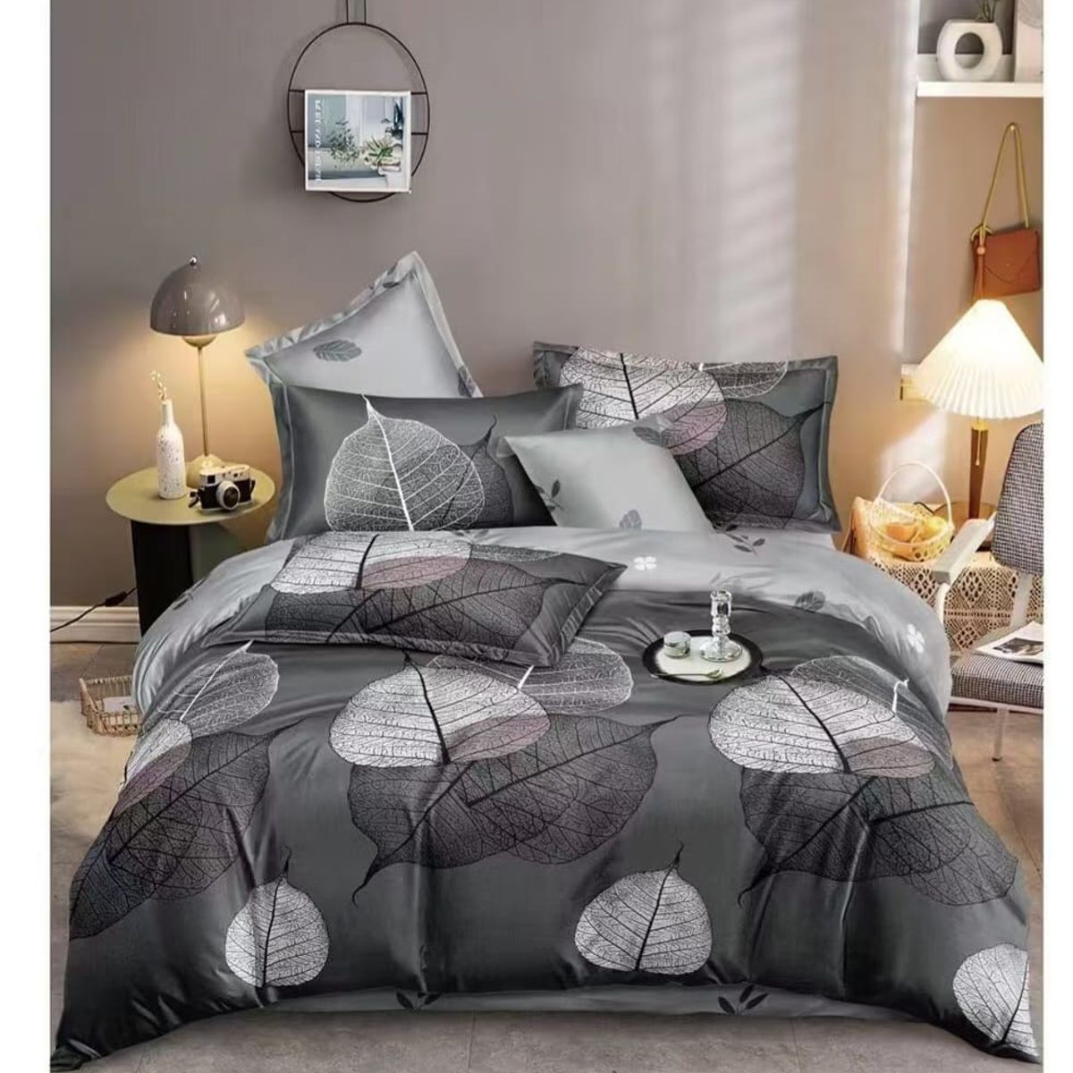 GENERICO - JUEGO DE SABANAS CON DISEÑO GRIS HOHAS DUOCOLOR 1.5 PLAZA TF 3 PIEZA