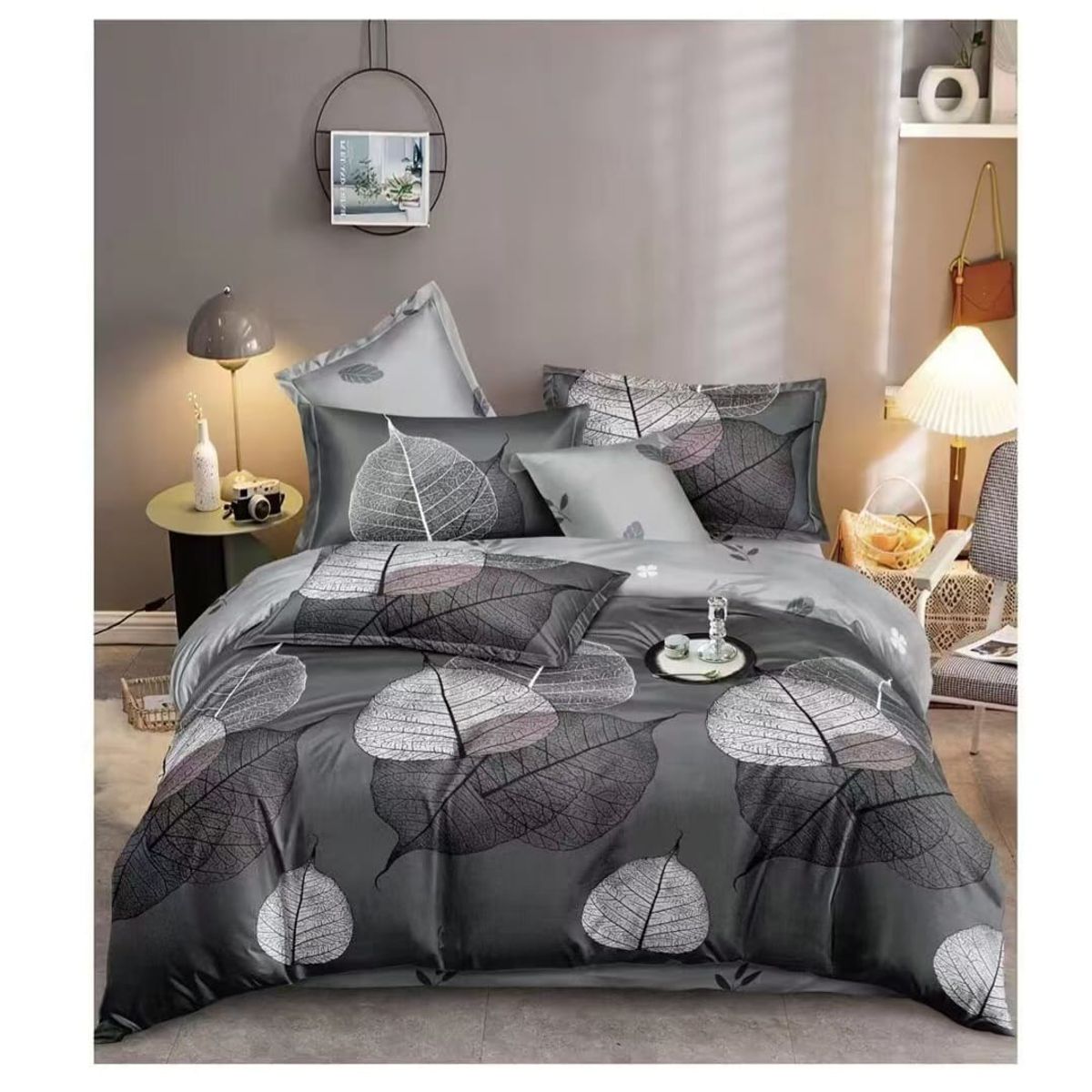 GENERICO - JUEGO DE SABANAS CON DISEÑO GRIS HOHAS DUOCOLOR 1.5 PLAZA TF 3 PIEZA