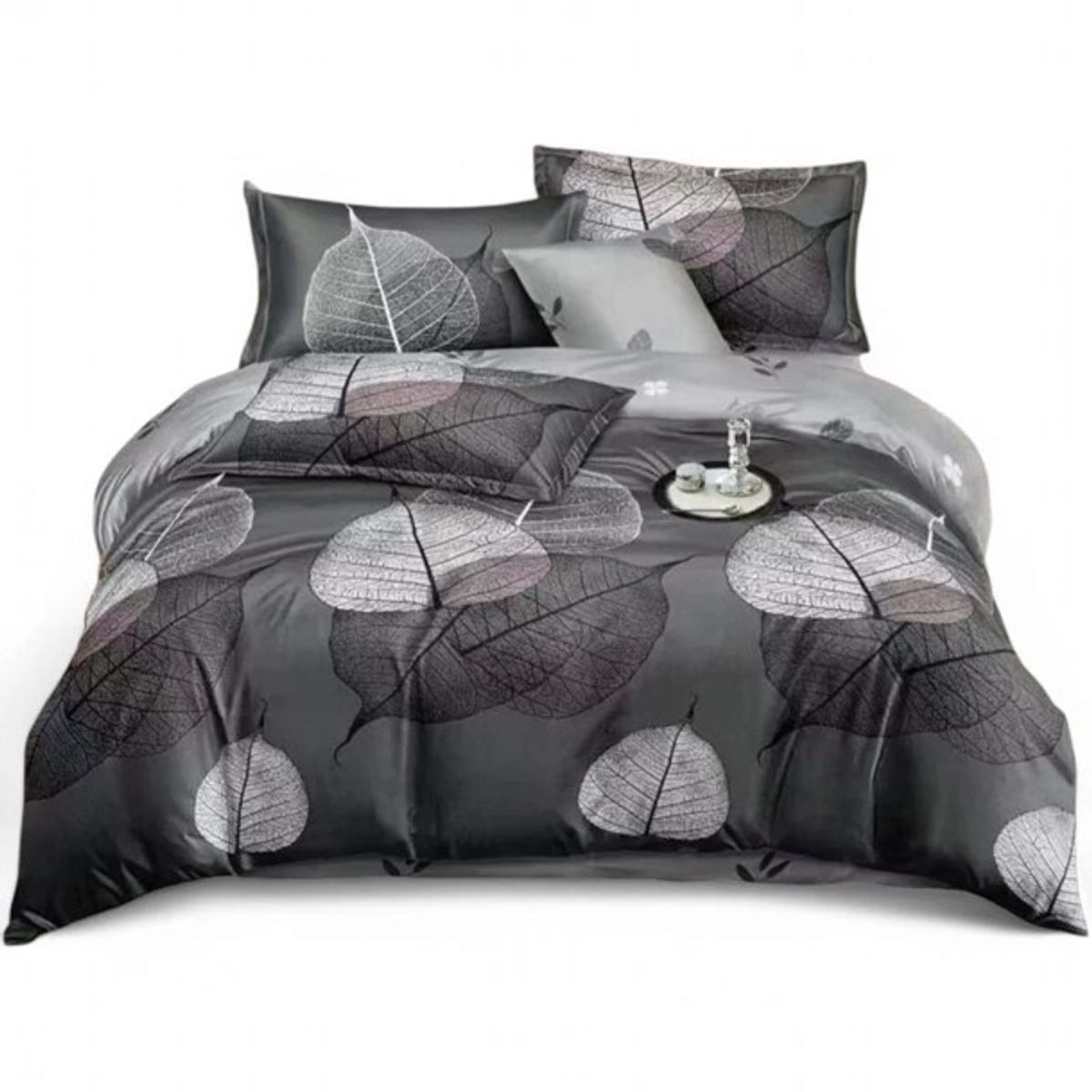GENERICO - JUEGO DE SABANAS CON DISEÑO GRIS HOHAS DUOCOLOR 1.5 PLAZA TF 3 PIEZA
