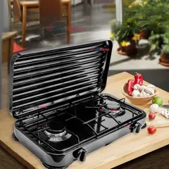 LINE - Cocina Encimera a Gas Licuado 2 Platos Cocinilla Negro