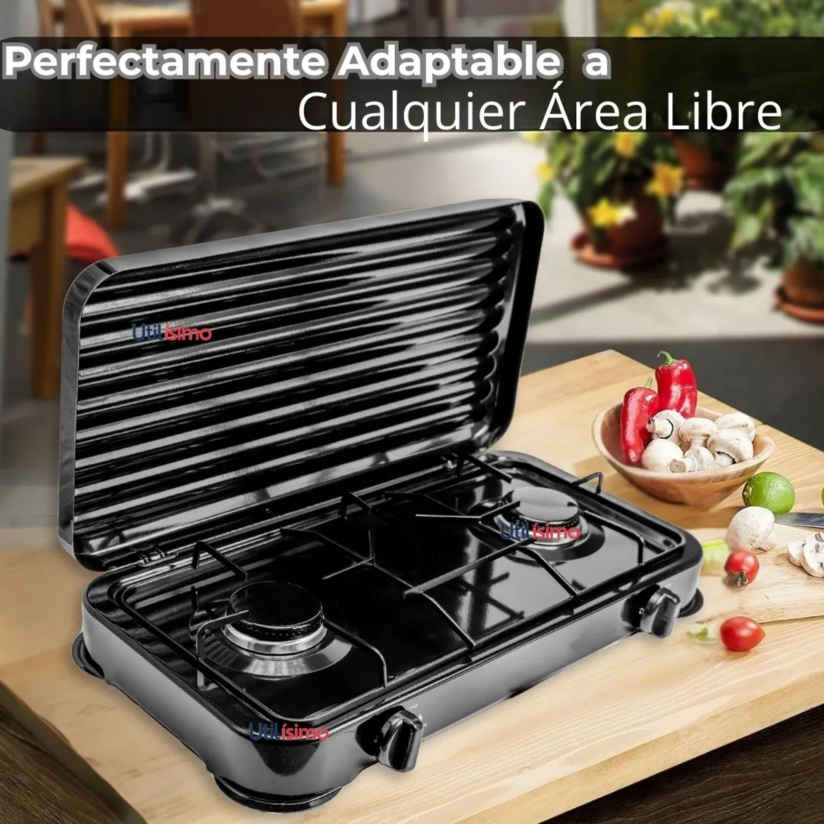 LINE - Cocina Encimera a Gas Licuado 2 Platos Cocinilla Negro