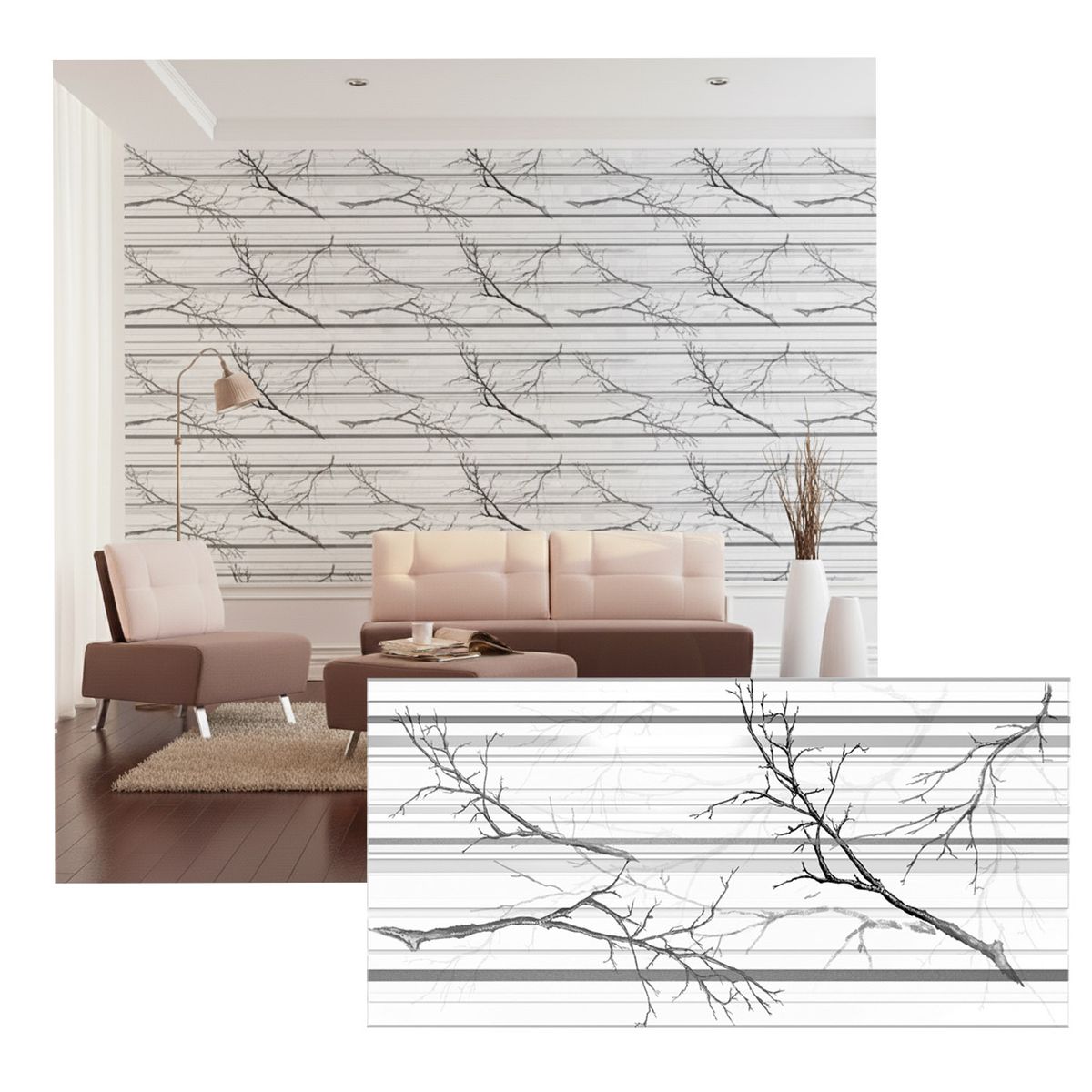 MERCAR RAY - Wall Panel PVC Relieve 97.5 x 48 cm OTOÑO GRIS GLITTER, 4.5 m²