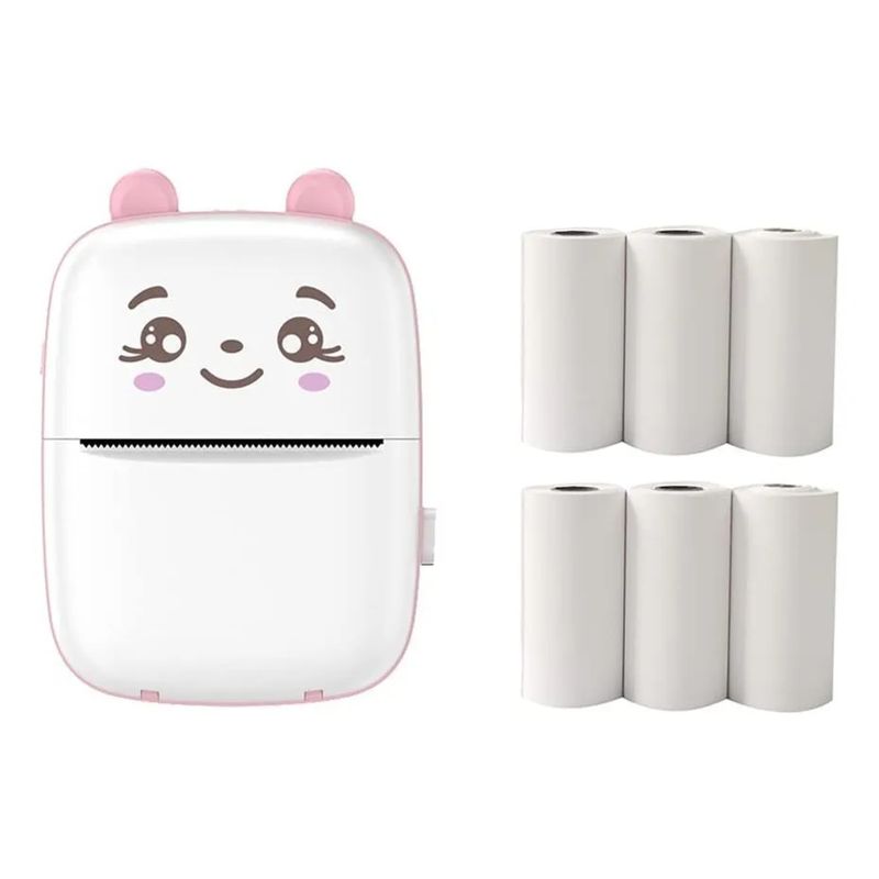 GENERICO - Mini Impresora Térmica Portátil Gatita Bluetooth + 1 Rollo Color Rosa