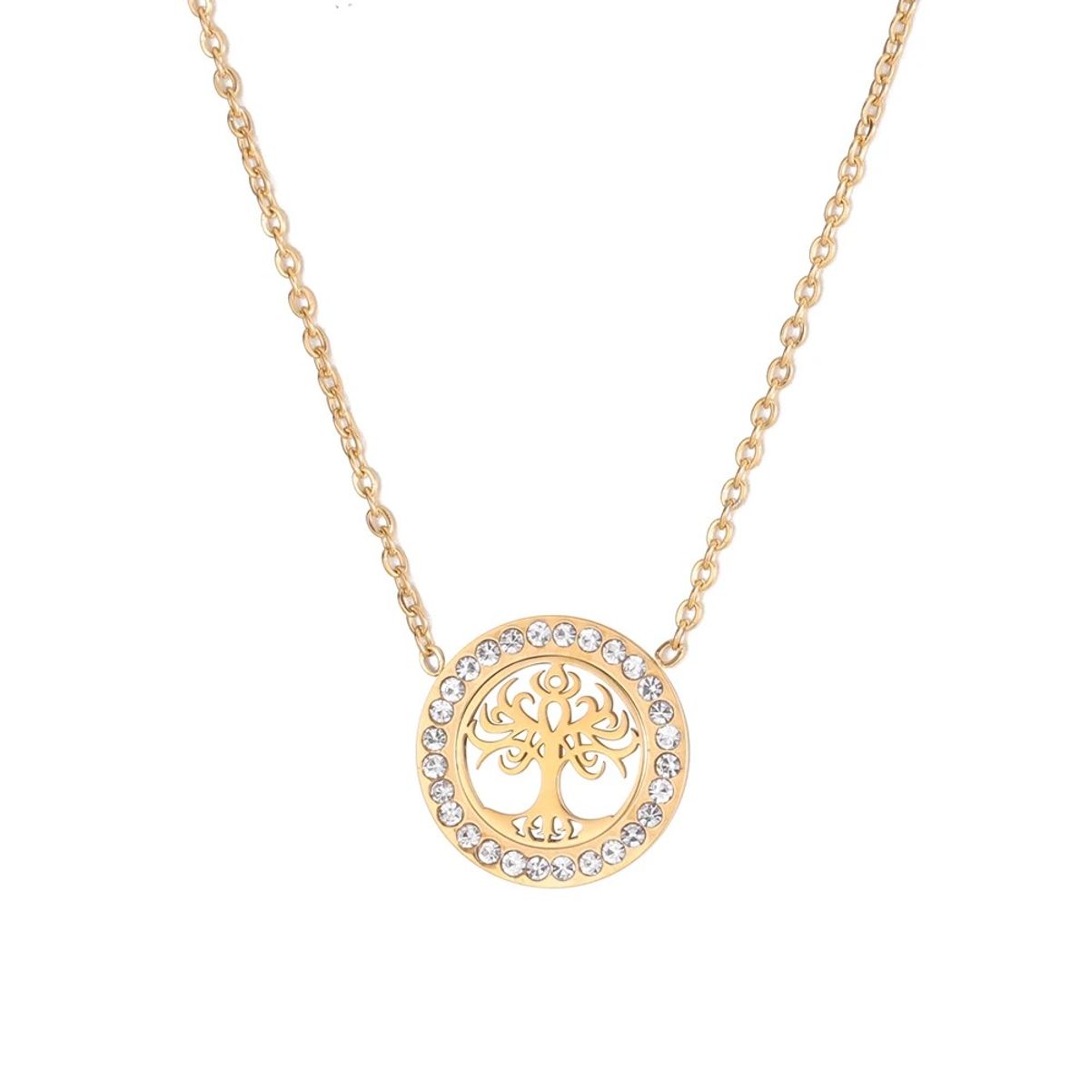 TODOJOYAS - Collar Árbol de la vida con Circones Dorado Acero