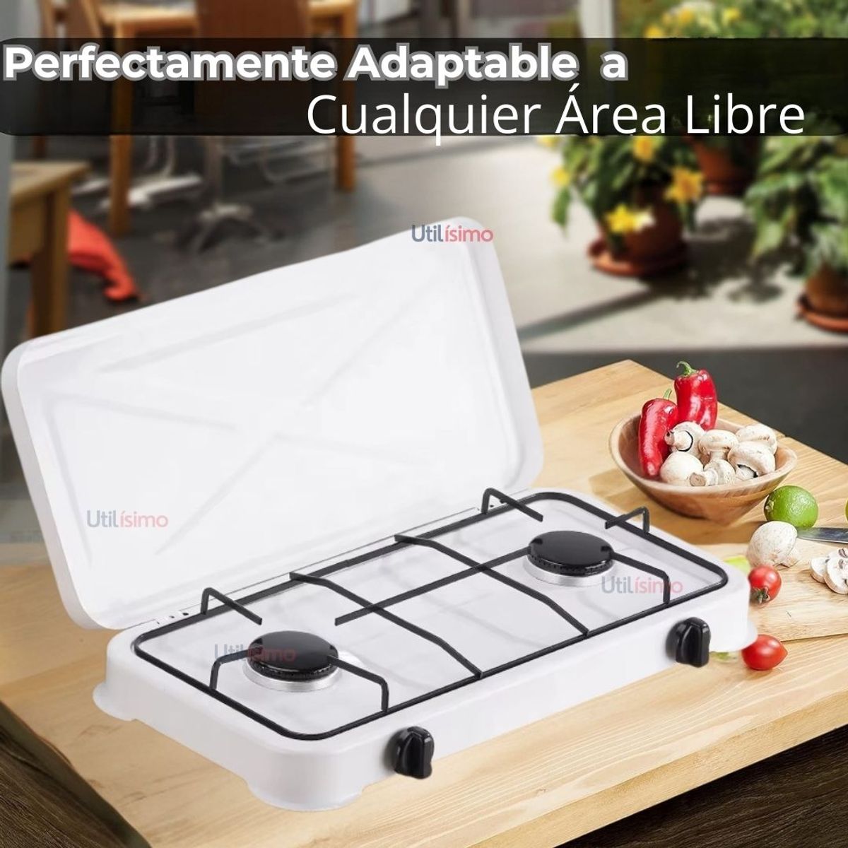 LINE - Cocina Encimera a Gas Licuado 2 Platos+KIT de instalación Cocinilla Blanco