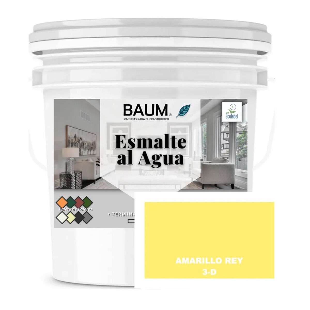 BAUM - TINETA PINTURA ESMALTE AL AGUA - AMARILLO REY 3-D - PINTURASPROFESIONALES CHILE