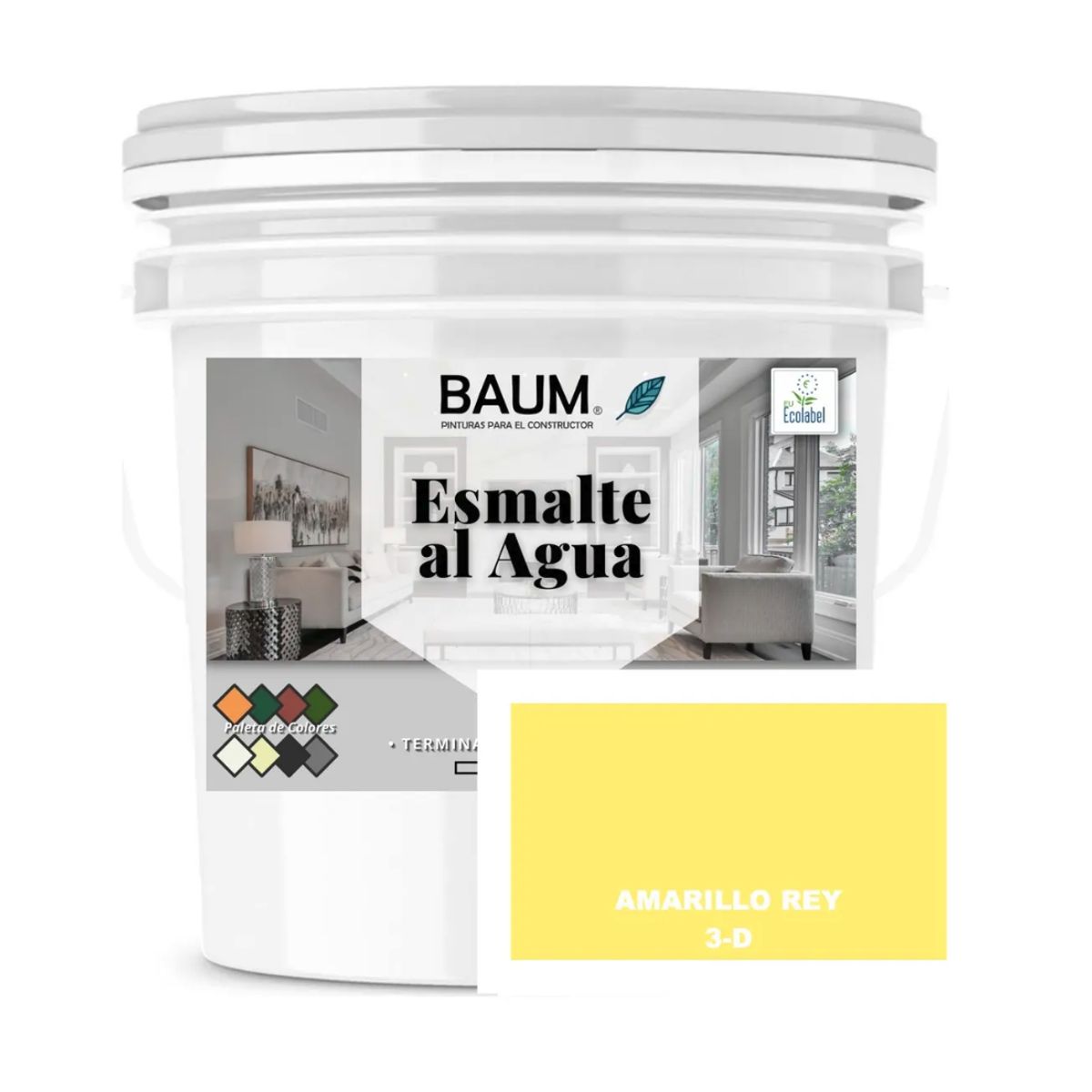 BAUM - TINETA PINTURA ESMALTE AL AGUA - AMARILLO REY 3-D - PINTURASPROFESIONALES CHILE