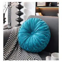 ALMA & DECO - Cojín Redondo Terciopelo Velvet Turquesa Boho Chic 35 Cm