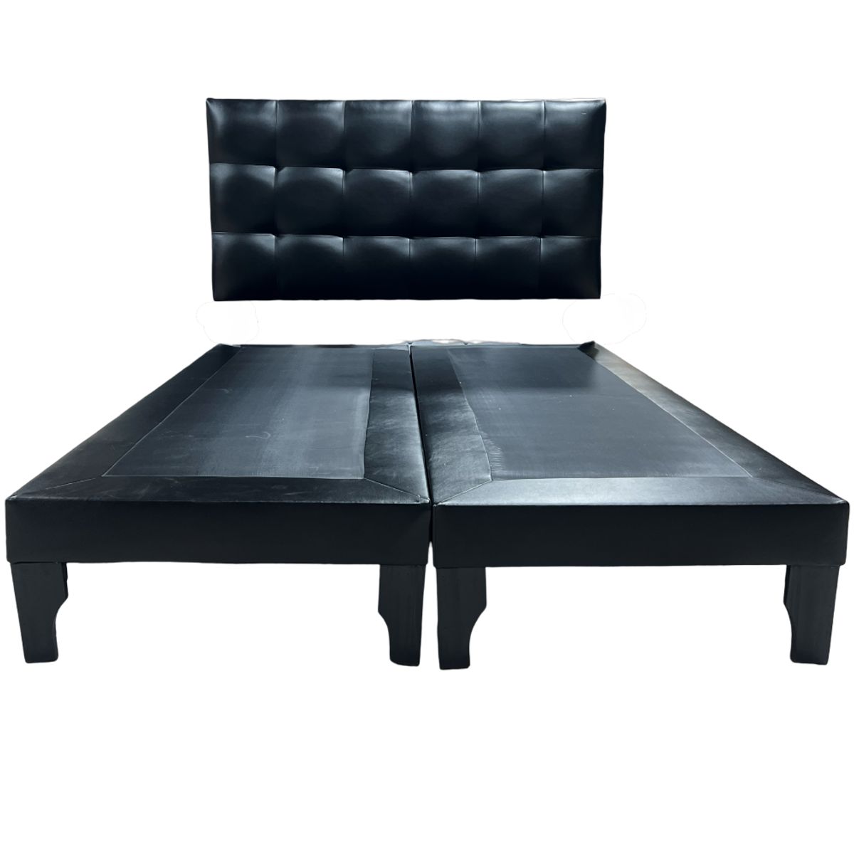 MUEBLES NEW - CAMA DOS PLAZA NEGRO ECOCUERO.