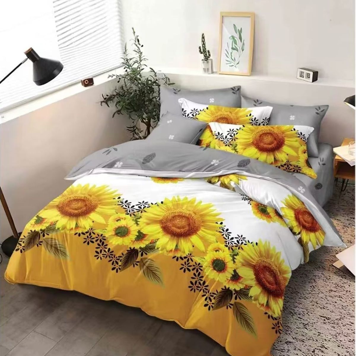 GENERICO - JUEGO DE SABANAS CON DISEÑO BLANCO GIRASOL 1.5 PLAZA TF 3 PIEZA