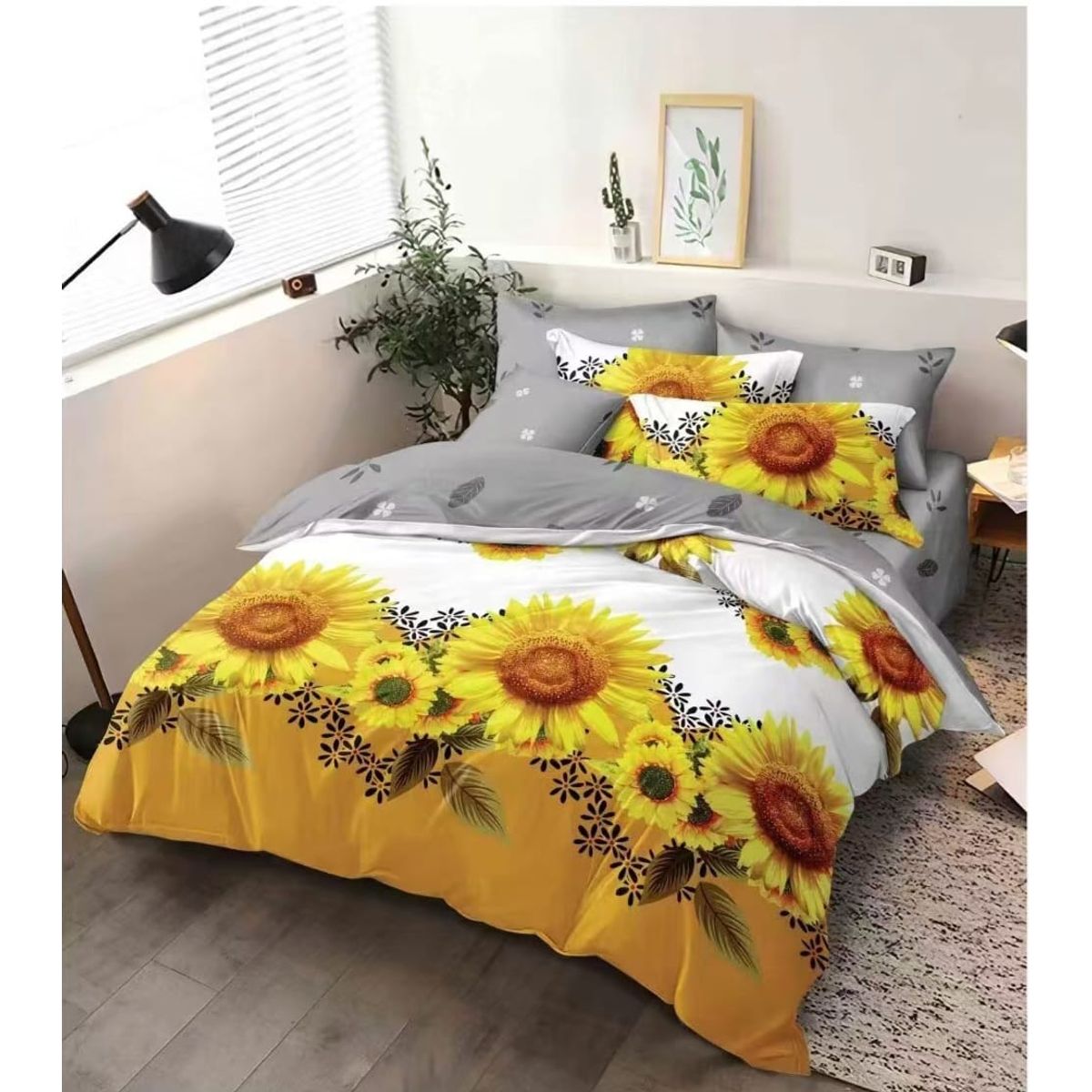 GENERICO - JUEGO DE SABANAS CON DISEÑO BLANCO GIRASOL 1.5 PLAZA TF 3 PIEZA