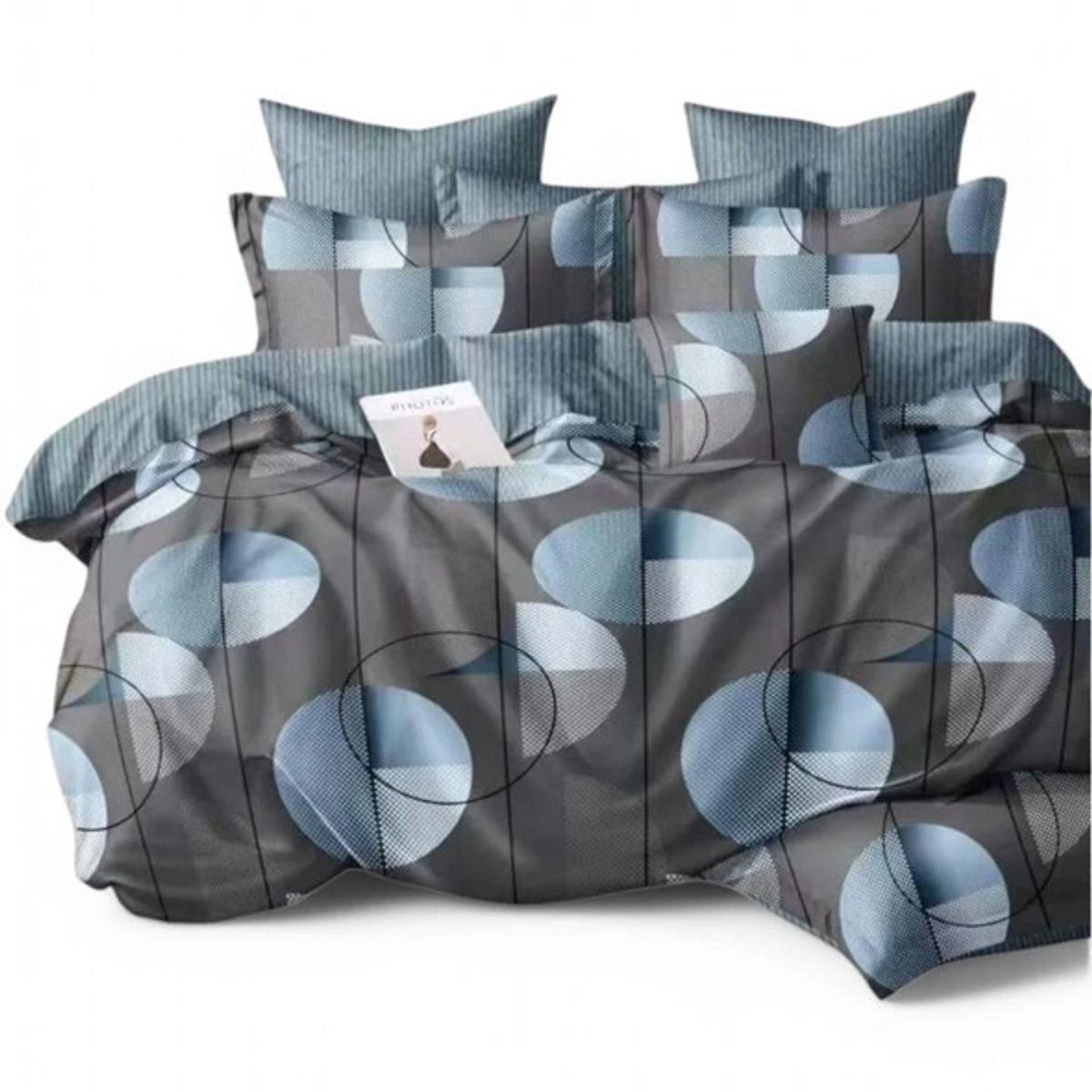 GENERICO - JUEGO DE SABANAS CON DISEÑO GRIS HOJAS AZULES 1.5 PLAZA TF 3 PIEZA