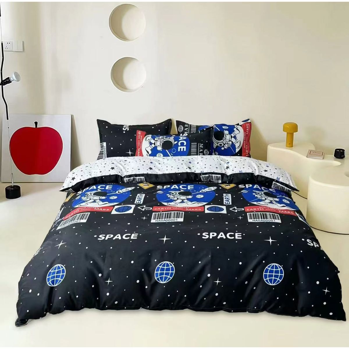 GENERICO - JUEGO DE SABANAS CON DISEÑO NEGRO SPACE 1.5 PLAZA TF 3 PIEZA